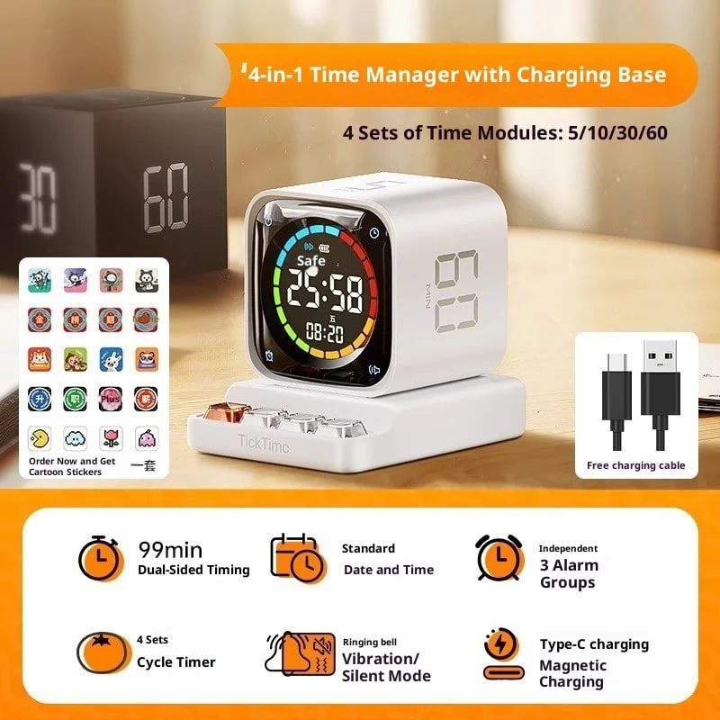 Digital Gravity Timer Cube with USB-C Charging Base