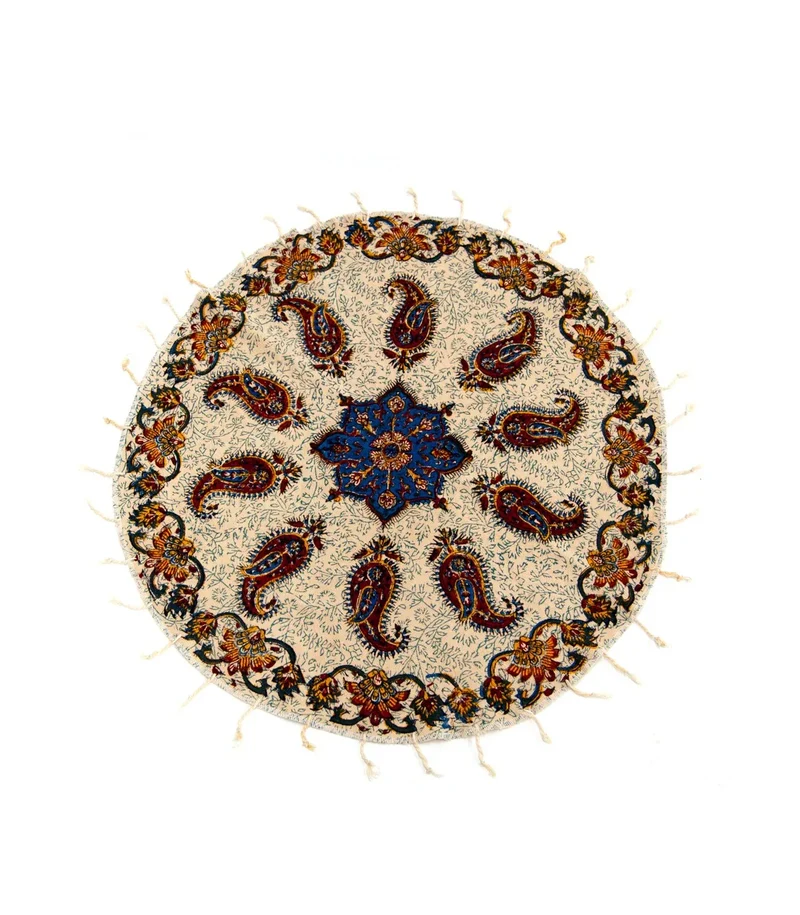 Tapete Redondo de Algodón Artesanal - Hecho a Mano con Tintes Vegetales - Decoración Boho y Étnica