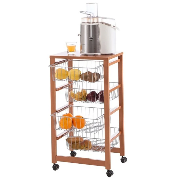 ARIT GINGERONE - Carro cocina, Carrito de Cocina con 4 Cestas deslizantes, Carro de cocina de madera, Color Cerezo