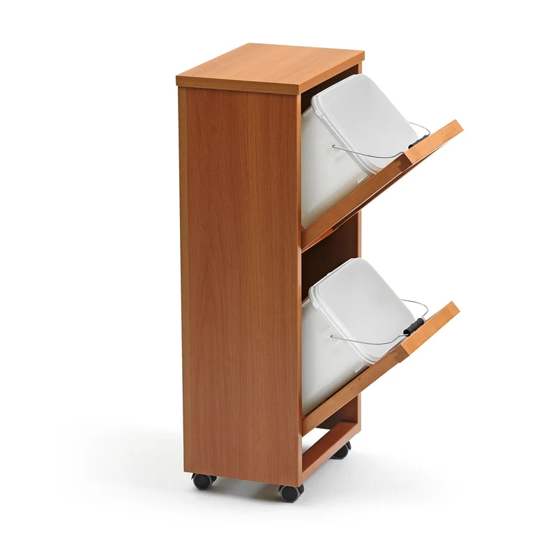 ARIT - Carro cocina con cubo de basura MADERA 2, Cubo de basura y reciclaje de 2 cubos x12L, Mueble Para Recogida Selectiva De Residuos, Cereza