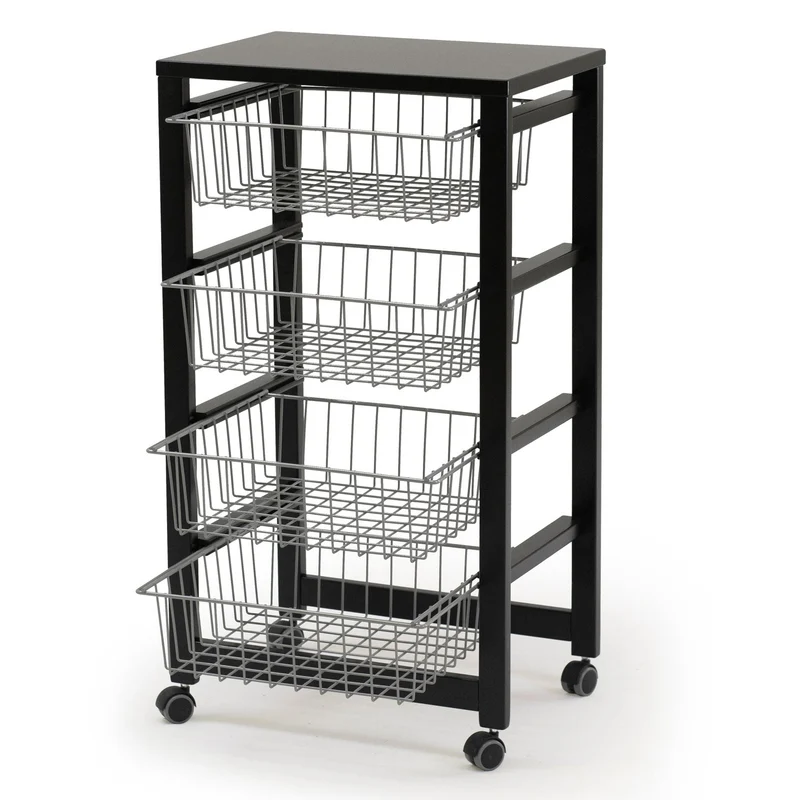 ARIT - Carro cocina GINGERONE, Carrito de Cocina con 4 Cestas Deslizantes, madera, Negro