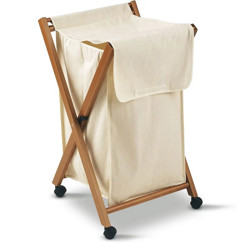 ARIT - Cesto ropa plegable BANNY, Cesto ropa sucia plegable, Cesto colada en madera de haya maciza con tela de algodón, Ciliegio