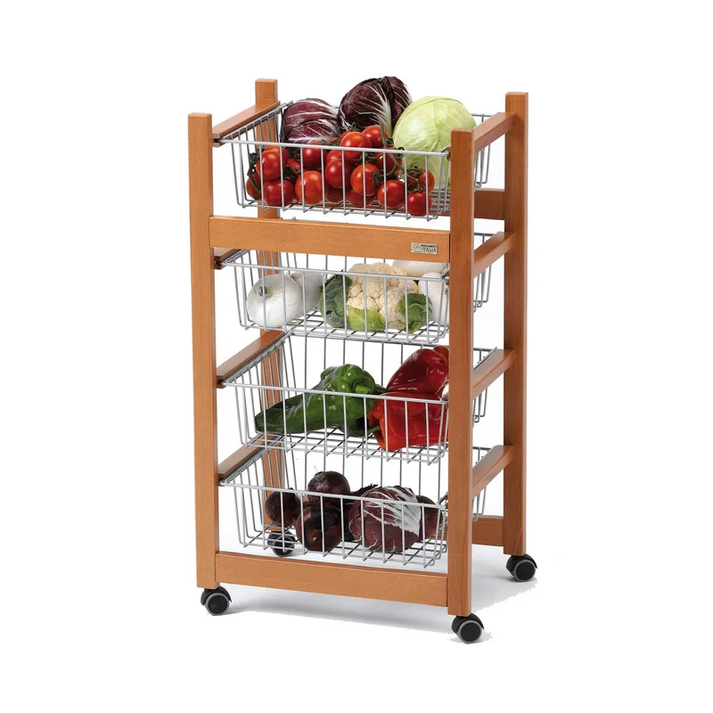ARIT - Carro cocina JENGIBRE, Carrito de Cocina con 4 Cestas deslizantes, madera, Cerezo