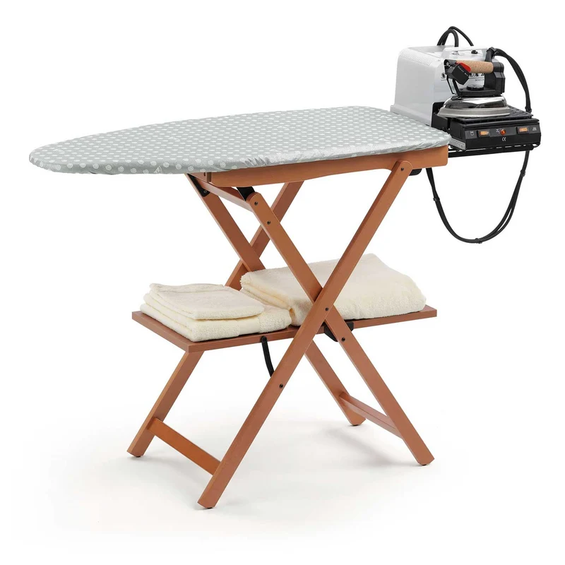ARIT - Tabla de planchar, ASTIR, Tabla de planchar de madera maciza de haya, plegable, soporte de plancha ancho, funda 100% algodón, Cerezo