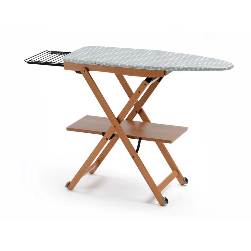ARIT - Tabla de planchar, STIROCOMODO, ajustable en altura: 84-88-91-93 cm, ruedas en la base, soporte de plancha deslizable, Cerezo