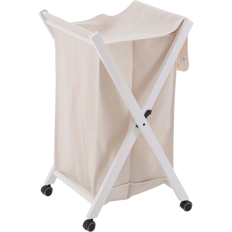 ARIT - Cesto ropa sucia plegable BANNY, Cesto ropa plegable, Cesto colada en madera de haya maciza con tela de algodón, Blanco