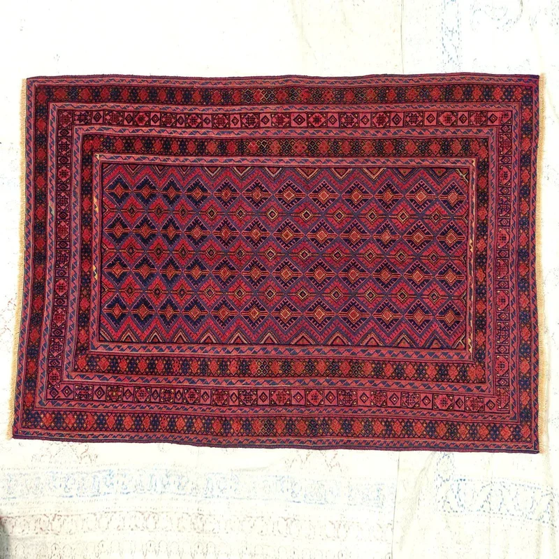 Alfombra Kilim Afgana Hirat - 100% Lana - Diseño Geométrico - 198x144 cm