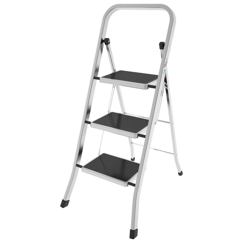 Colombo FACTOTUM ALUMINIUM - Escalera 3 peldaños, Escaleras de aluminio, Escalera plegable, medida peldaño 30x21 cm, carga máx. 150 kg