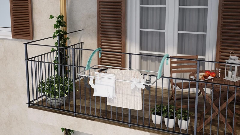Colombo BALCONY 10 - Tendedero, Tendedero balcon, Longitud de secado 10m, Tendedero plegable, Capacidad de lavado 5kg, Hecho en Italia