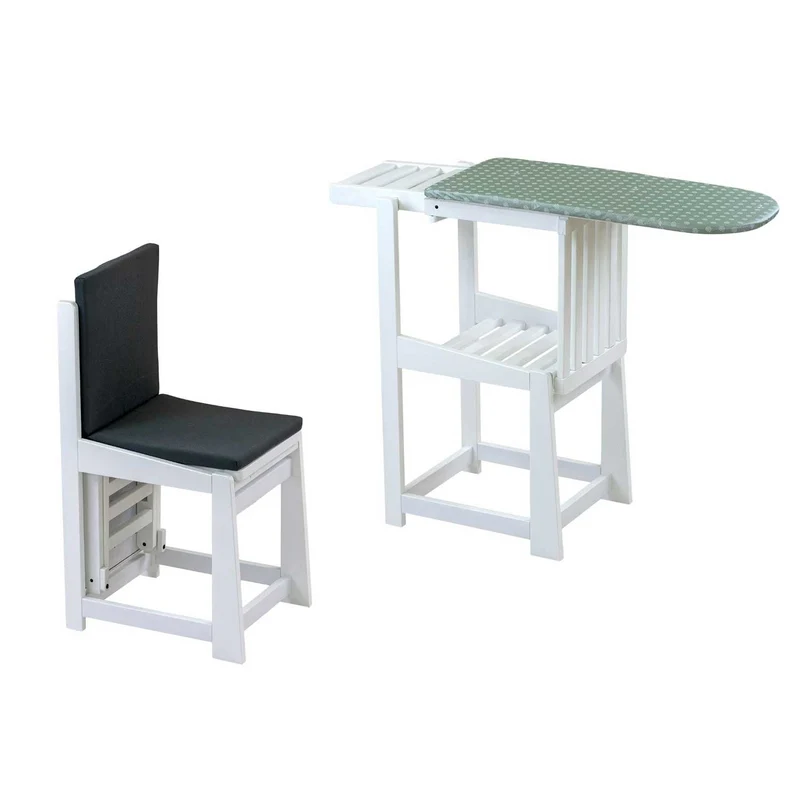 ARIT SINFONIA - Tabla de Planchar - Silla, 2 en 1, Tabla Planchar Plegable, Superficie de trabajo 81x35cm, Soporte para plancha, Cojín, Madera, blanco