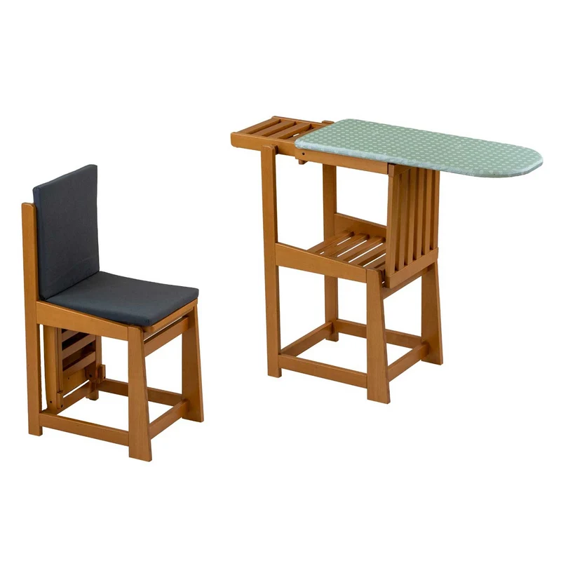ARIT SINFONIA - Tabla de Planchar - Silla, 2 en 1, Tabla Planchar Plegable, Superficie de trabajo 81x35cm, Soporte para plancha, Cojín, Madera, Cerezo