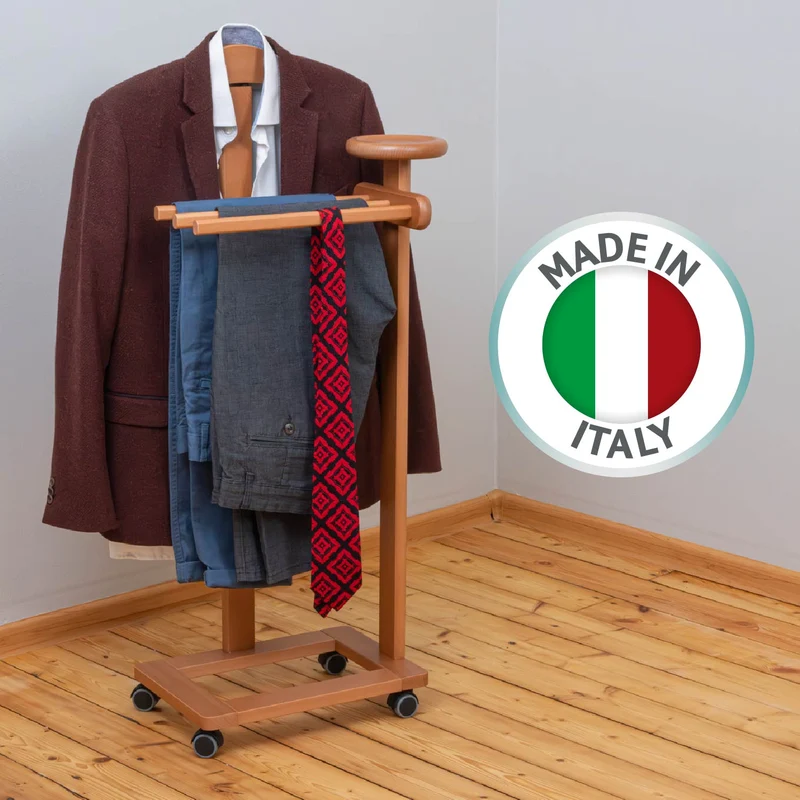 Tatkraft Lord - Galán de noche mueble, Madera, Made in Italy, Galán de noche moderno, para Traje, Pantalón y Camisa, Color Cerezo