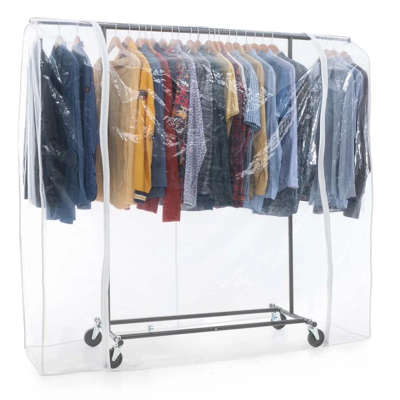 Tatkraft Derek & Big - Perchero Burro Profesional y Funda para Burro de Ropa, hasta 100kg, Armario Plegable, con Ruedas, 129-183x55x146-171cm