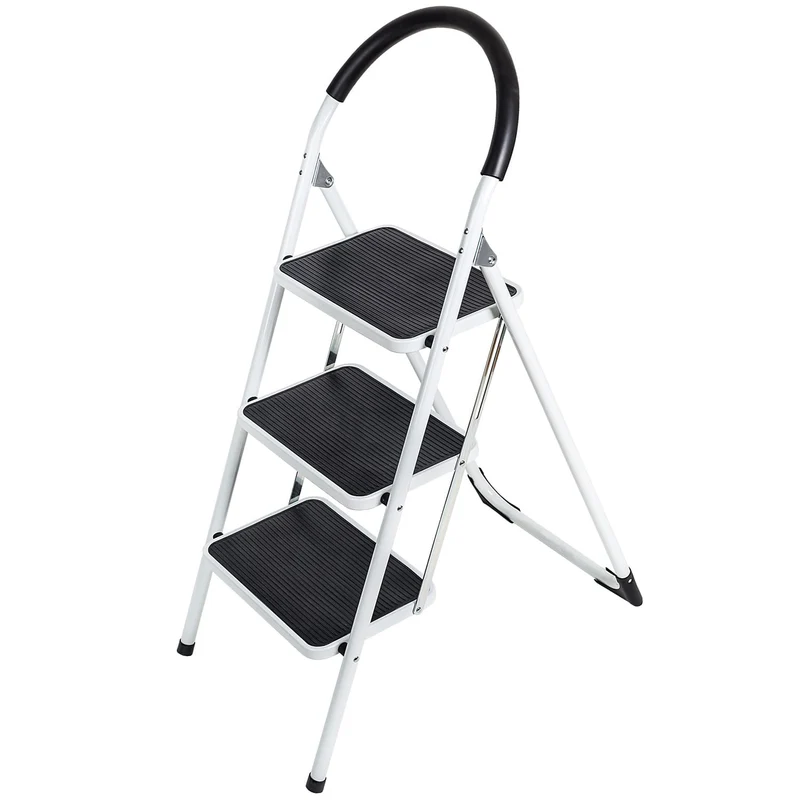 WonderWorker Bold - Escalera Plegable, Escalera de 3 escalones, antideslizantes, acero con recubrimiento en polvo, admite hasta 150 kg