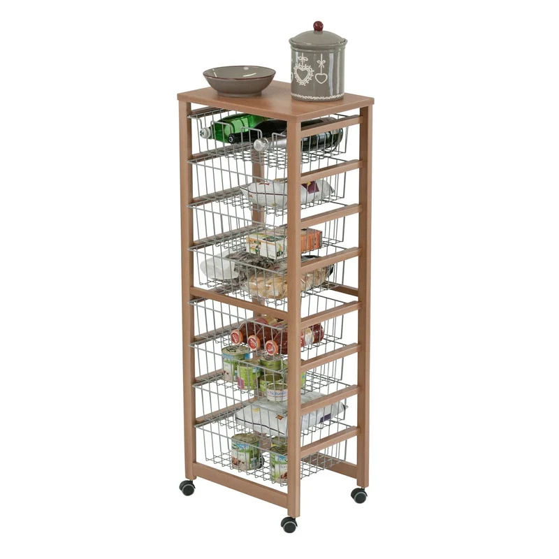 ARIT - Carrito cocina GUSTAVOTTO, Carro cocina, Carrito auxiliar, con superficie de trabajo, 8 cestas, 1 soporte para botellas - Color cereza