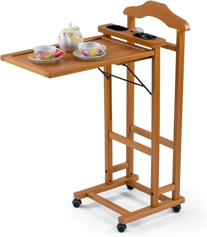 ARIT ALVARO - Galan Ropa, Galán de Noche para Dormitorio, Perchero, soporte para pantalones, bandeja plegable, de haya maciza - Color cereza