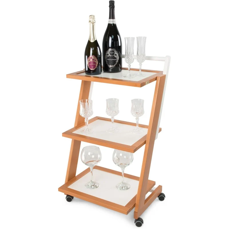 ARIT - Carro cocina ZORDAN, Carrito cocina, Carrito auxiliar, 3 estantes, resistente a arañazos, de madera de haya maciza - Color cereza-blanco