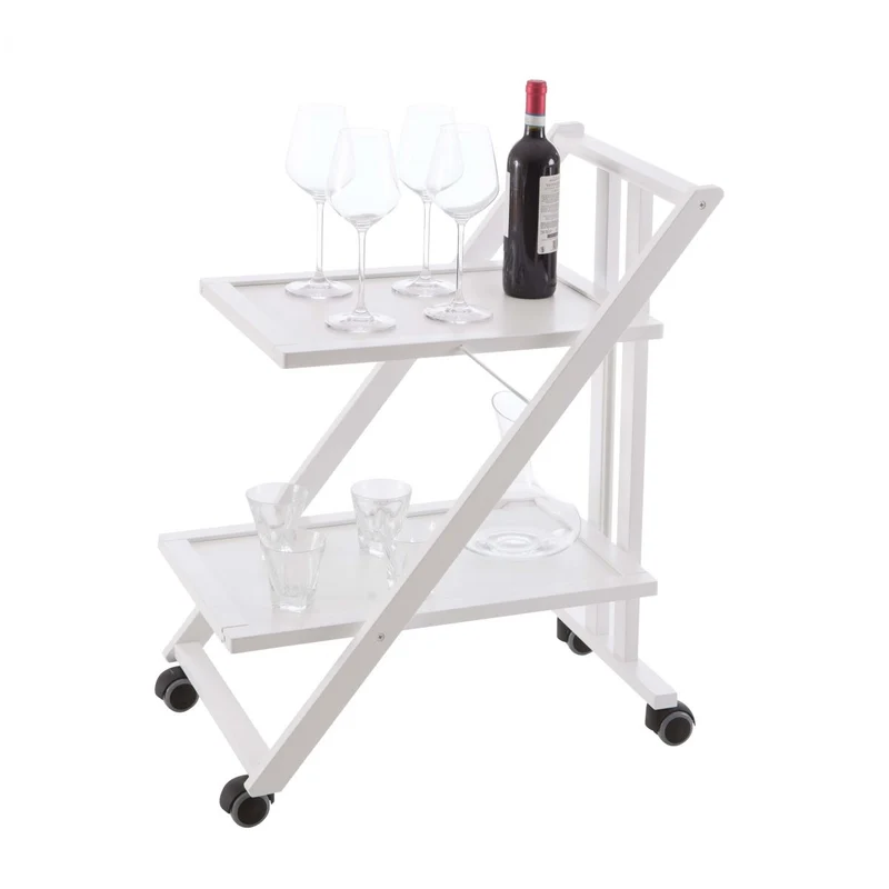 ARIT - Carrito cocina SIMPATY, Carro cocina, Carrito auxiliar, plegable, 2 estantes, resistente a arañazos, de madera de haya maciza - Color blanco
