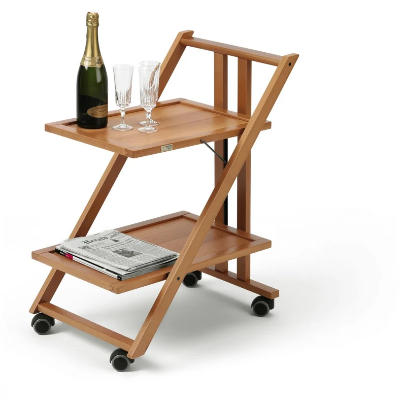 ARIT - Carrito cocina SIMPATY, Carro cocina, Carrito auxiliar, plegable, 2 estantes, resistente a arañazos, de madera de haya maciza - Color cereza