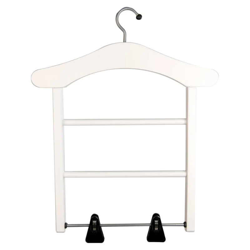 ARIT - Perchas de madera MILADY, Percha pantalones, Perchas ropa, 2 soportes y clips para faldas, 100% original hecho en Italia - Color blanco