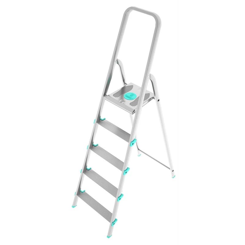 Colombo LIBELLULA - Escalera, 5 peldaños, Escaleras de aluminio, Escalera plegable, Altura 106 cm, Carga máxima 150 kg, Aluminio, Hecho en Italia