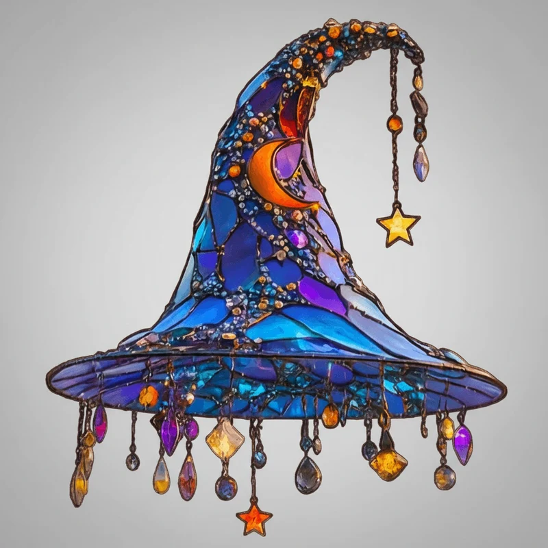 Halloween Hanging Witch Hat Decoration with Glass Beads and Crystals