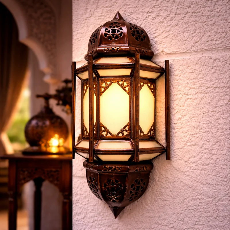 Aplique Pantalla Artesanal Marroquí - Elegancia en Cobre y Blanco 1