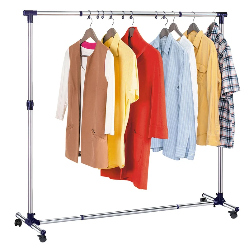 Tatkraft New York - Burro Ropa, Anchura y Altura Ajustable 86-143x44x100-165 cm, Barra fiable y robusta, Perchero con ruedas para ropa, Fácil Montaje