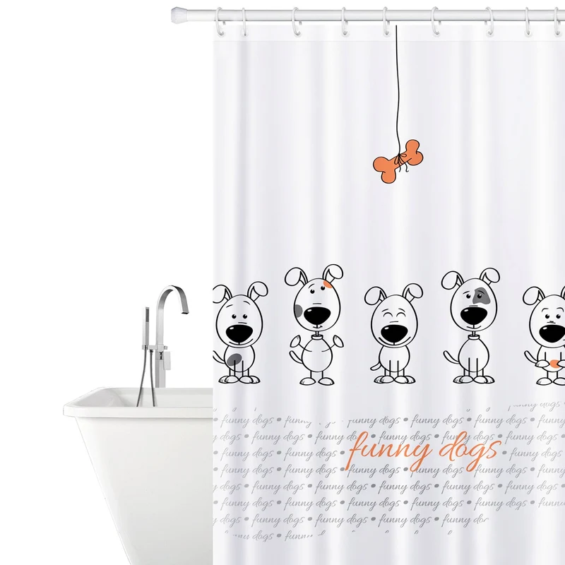 Tatkraft Funny Dogs Cortina de Ducha de Poliéster Impermeable, 180 x 180 cm, con 12 Anillos