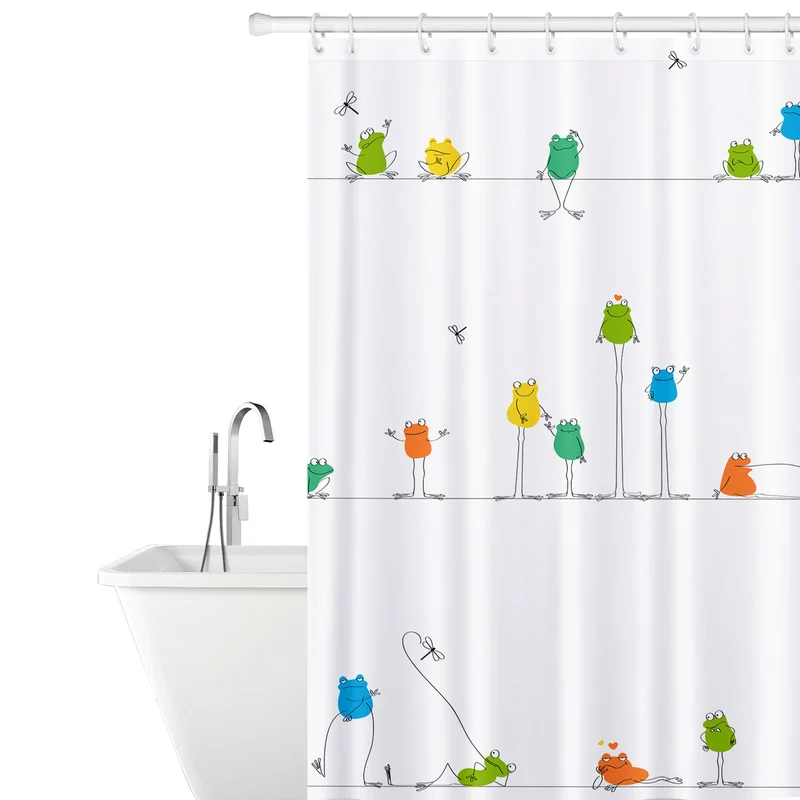 Tatkraft Funny Frogs Cortina de Ducha de Poliéster Impermeable, 180 x 180 cm, con 12 Anillos