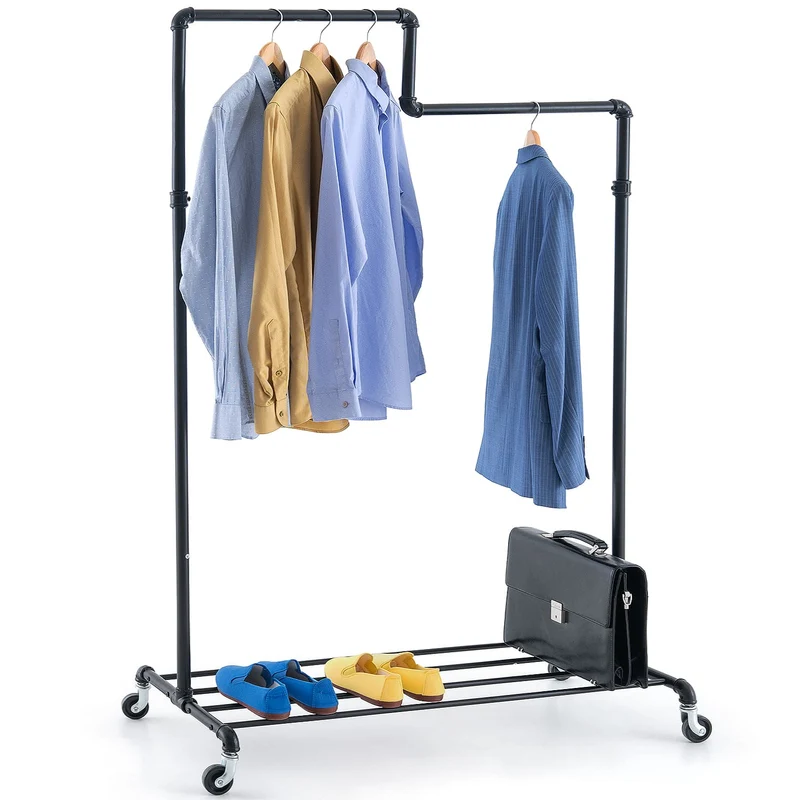 Tatkraft Tube Perchero de Ropa Resistente con Zapatero, Colgador de Pie Robusto con Ruedas, Burro de Diseño Industrial que Soporta hasta 100 kg