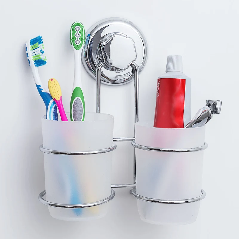 Tatkraft Odr Portacepillos de Dientes de Pared Blanco Vaso de Baño Colgante con Ventosa Megalock