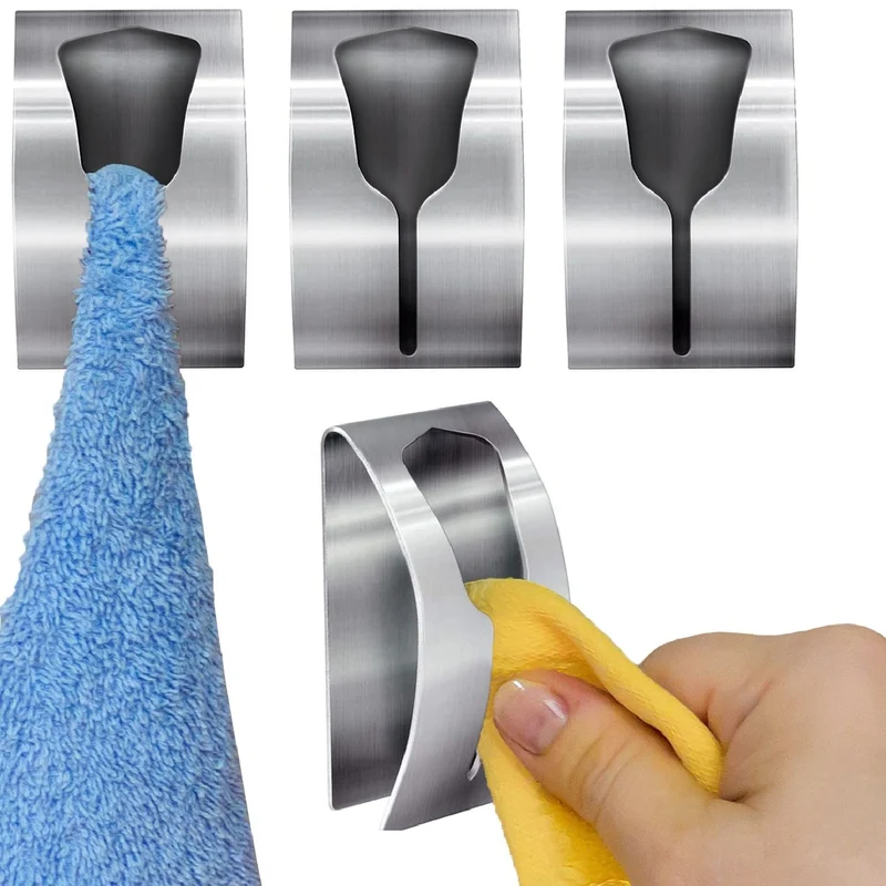 Tatkraft Ida Colgadores Adhesivos para Toallas, Set de Toalleros de 4 Unidades, Hasta 5 kg, Acero Inoxidable