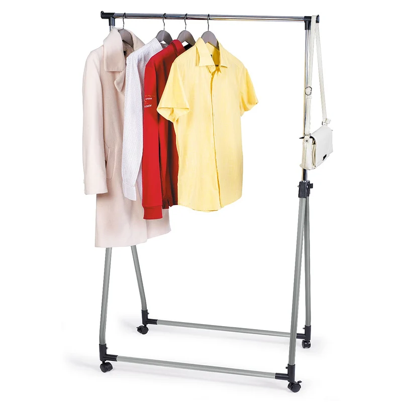 Tatkraft Halland Perchero de Ropa con Ruedas, Plegable, Riel de Acero Cromado, Colgador Ropa de Pie de Barra de Altura Ajustable