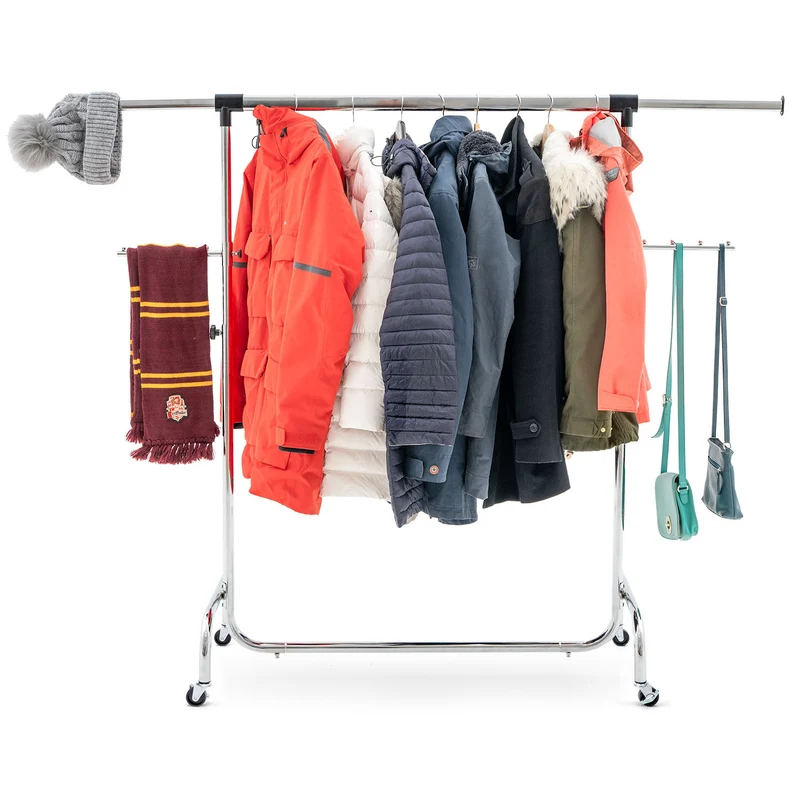 Tatkraft Falcon - Burro Ropa Resistente, Perchero con Ruedas, Extensible y Regulable, 106-179 x 49.5 x 137.5-187.5 cm, Acero Cromado