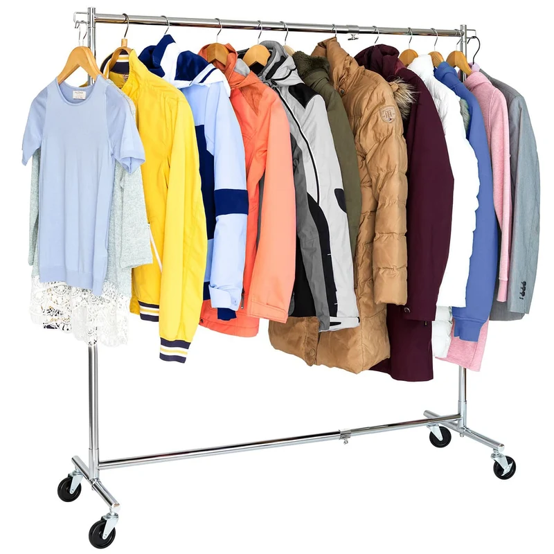 Tatkraft Urban - Burro Ropa, Percheros de Pie, Regulable en Longitud y Altura, 93-140 x 114-175 x 41 cm, Perchero con Ruedas, hasta 60 kg, Acero Cromado