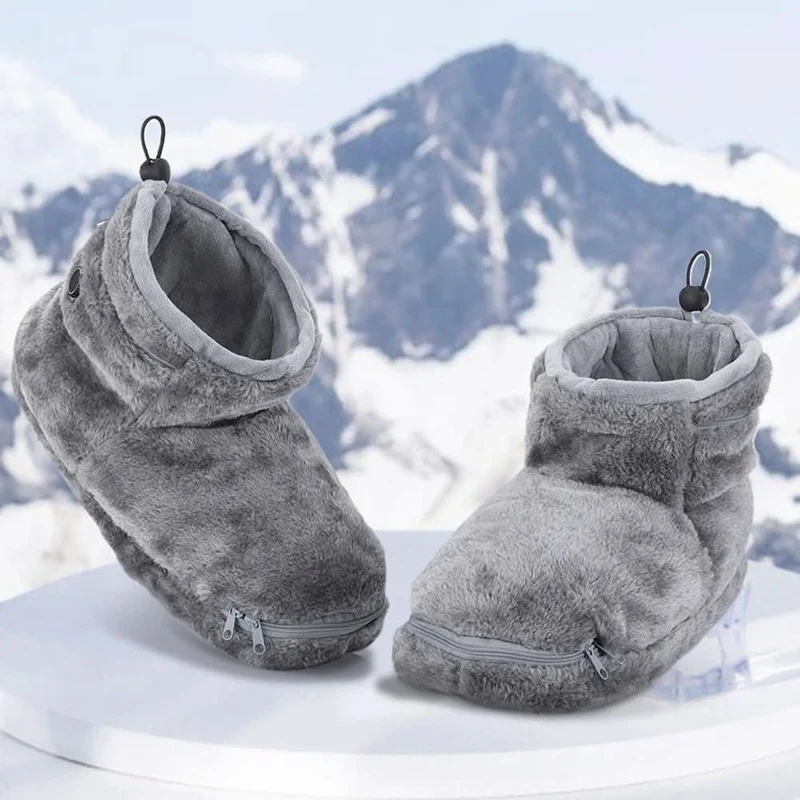 Women’s Warm Plush Heated House Slippers with USB Power and Zipper Closure
