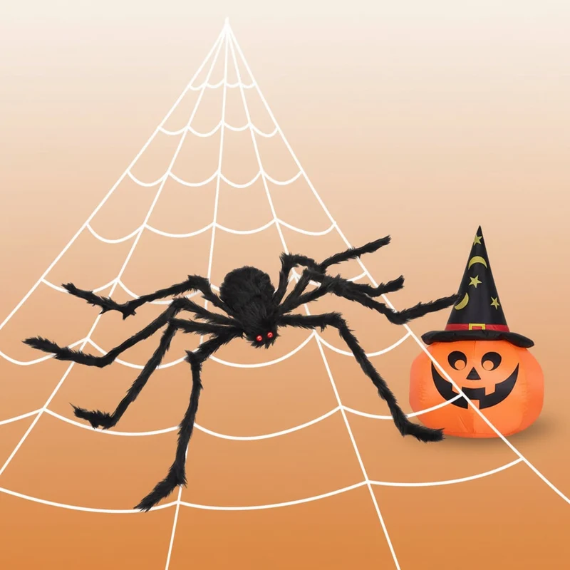 Halloween Decoration: Giant Hairy Spider with Glowing Eyes and Webbing for...
