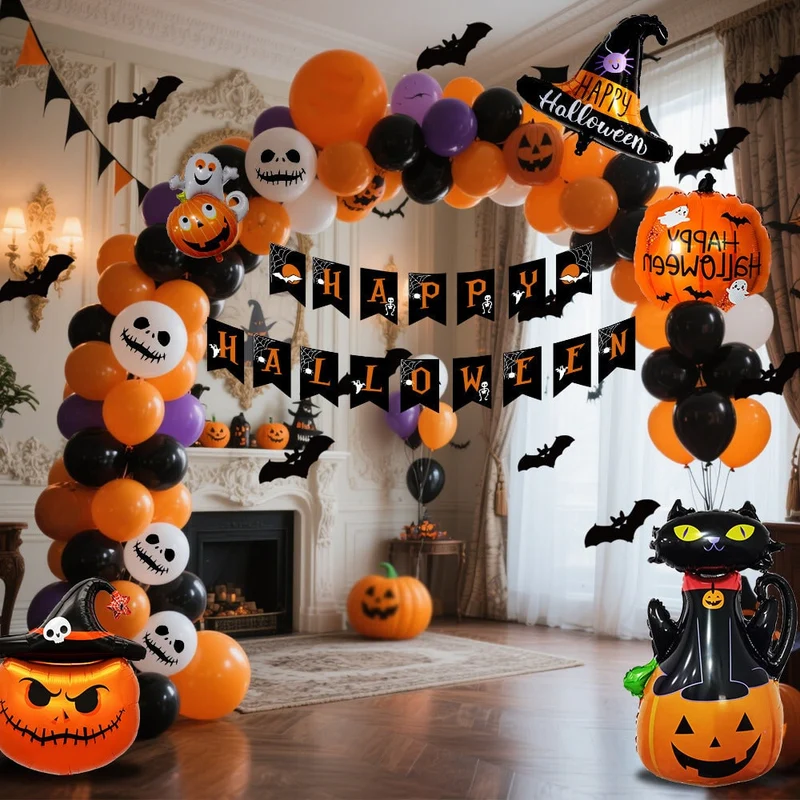 Halloween Latex and Foil Balloon Set with Garland for Decoration