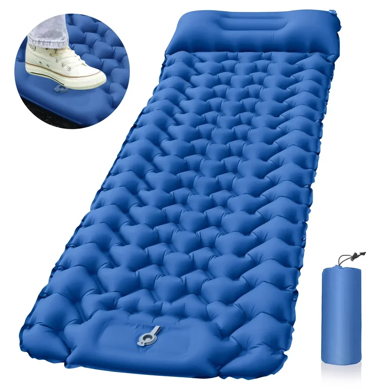 Inflatable sleeping mat with pillow, foldable air mattress