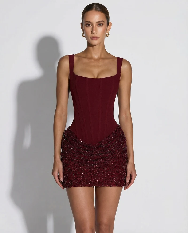 Mini dress with corset cut and shimmering detail