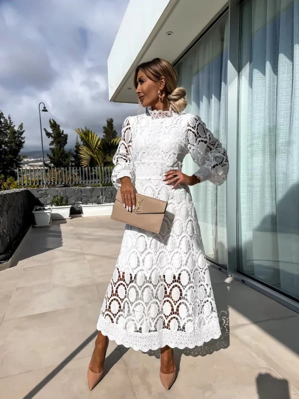 Women's Lace Dress for Special Occasions with Puff Sleeves