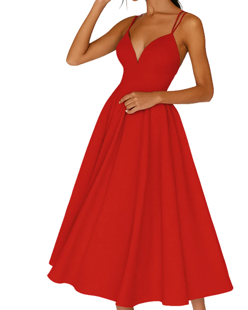 Women's Elegant Midi Dress for Parties with Flared Skirt