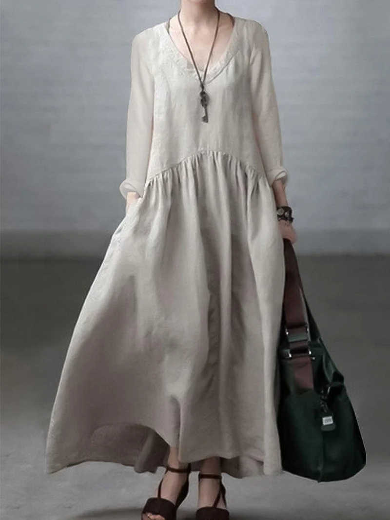 Women's casual maxi dress Loose fit with V-neck for everyday wear