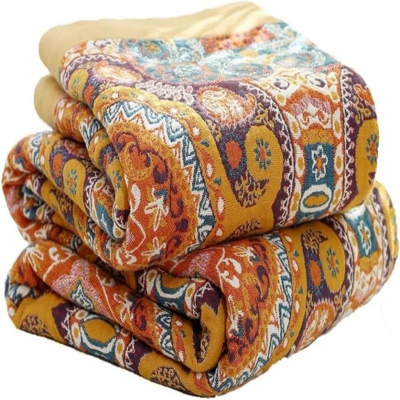 Practical multicolor double-sided boho throw for sofa and bed