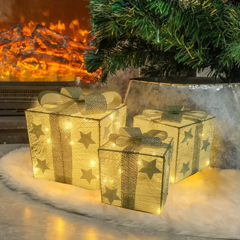Set of three decorative glowing boxes for indoor and outdoor use