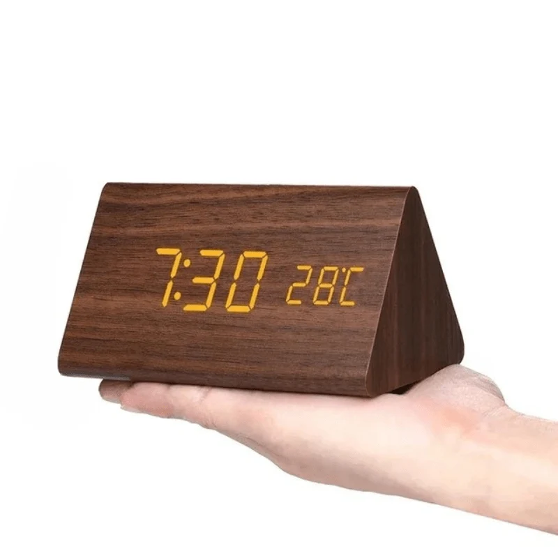 Minimalist wooden LED clock with sound activation for modern homes