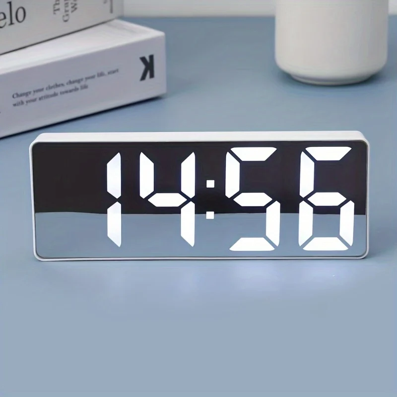 Stylish LED mirror clock with large display and snooze function