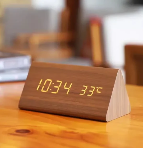 Modern wooden LED voice-controlled clock