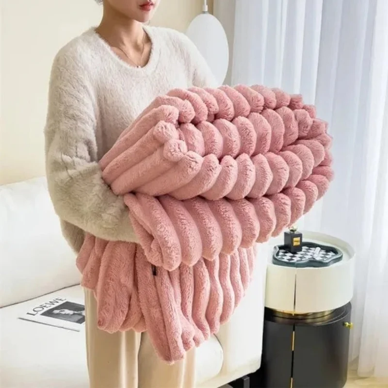 Soft Plush Striped Home Blanket